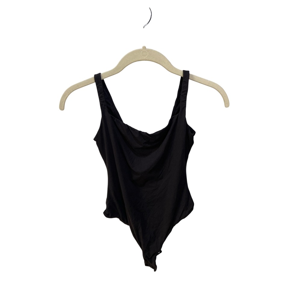 SKIMS Essential Scoop Neck Bodysuit Black Onyx Sleeveless Thong Back Small